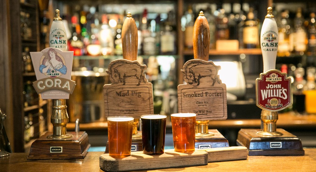 Selection of onsite brewed ales at The Wild Boar 
