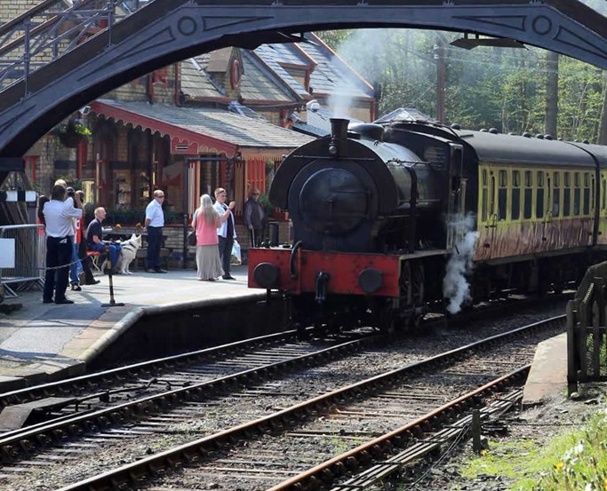 A steam engine on the popular Lakeside and Haverthwaite steam railway line. 