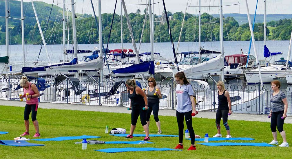 Outdoor Class on the lawns at Low Wood Bay Resort & Spa